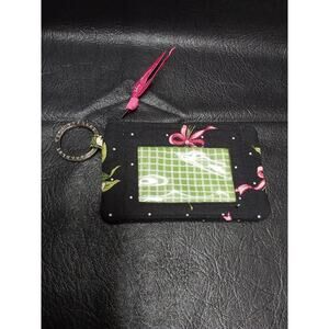 Vera Bradley Zip ID Case Black Pink Bows Pouch Coin Keychain New Hope Pattern